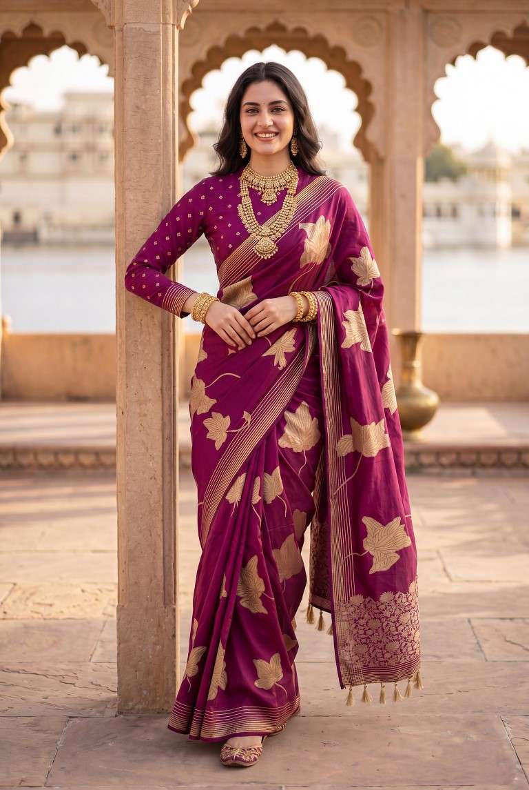PURE BANARASI KHADI SILK GOLD ZARI WEAVING SAREE