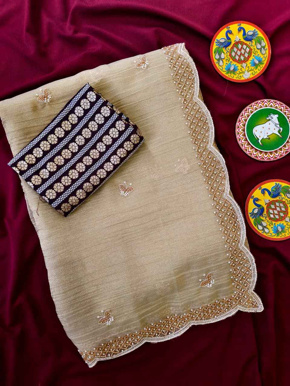PURE CHIFFON BEADS HANDWORK WORK SAREE