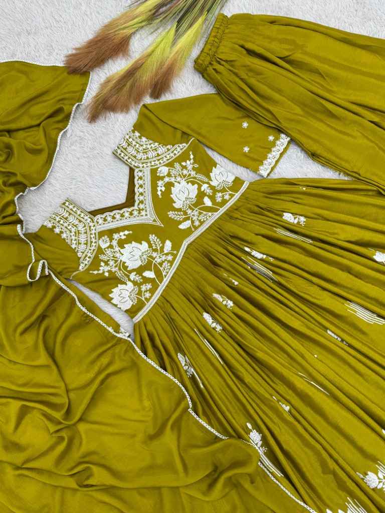 PURE CHINON SILK EMBROIDEY THREAD WORK READYMADE ANARKALI SUIT 