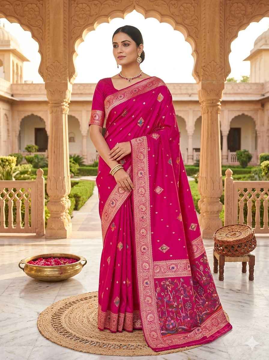  PURE DOLLA MASLIN SILK MEENAKARI WEAVING SAREE 1