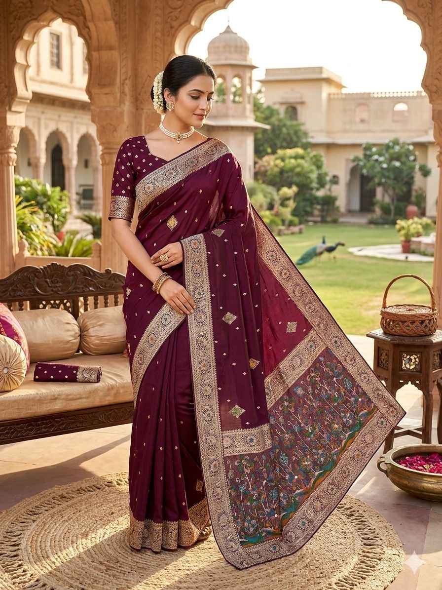  PURE DOLLA MASLIN SILK MEENAKARI WEAVING SAREE 1