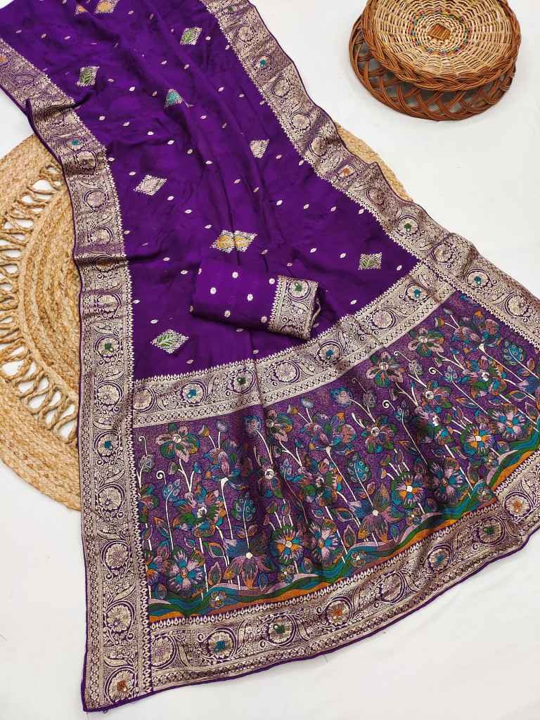  PURE DOLLA MASLIN SILK MEENAKARI WEAVING SAREE 1
