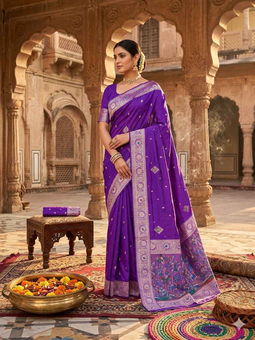  PURE DOLLA MASLIN SILK MEENAKARI WEAVING SAREE 1