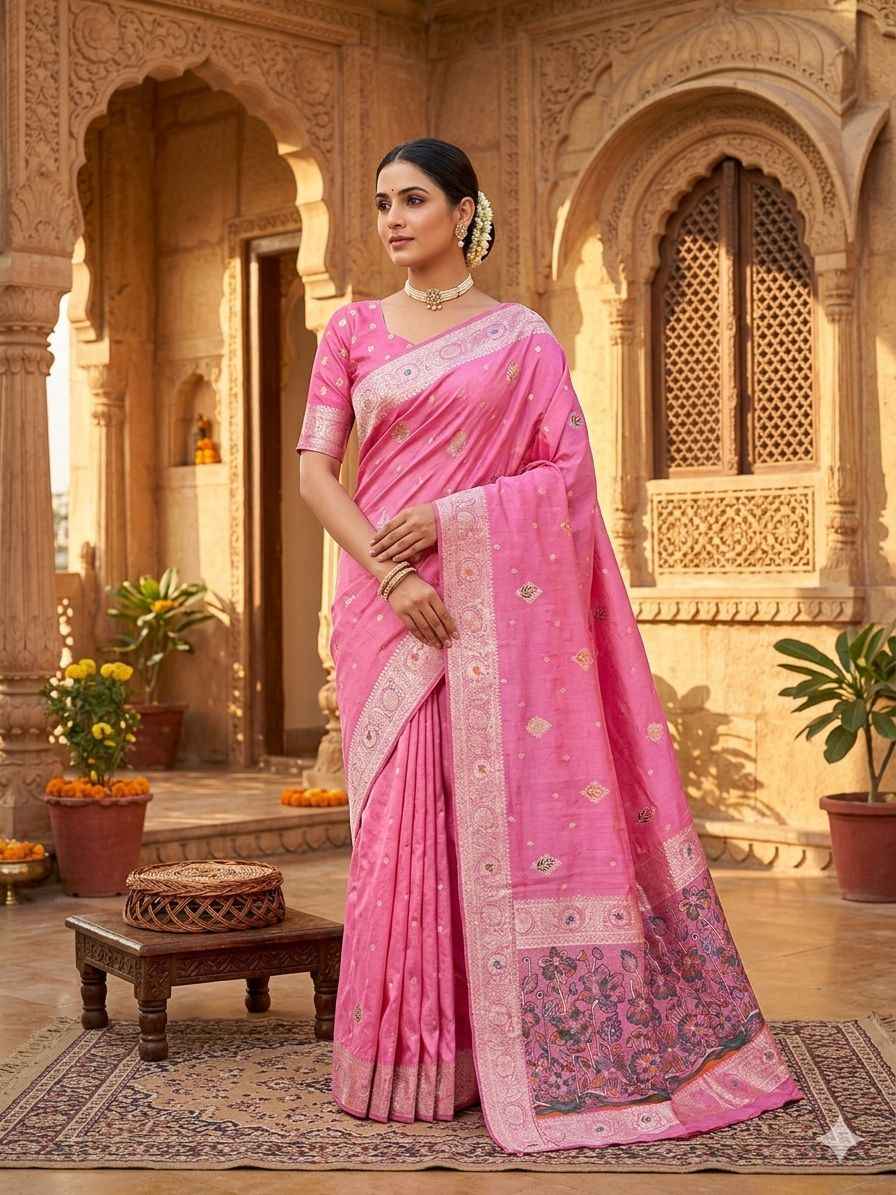  PURE DOLLA MASLIN SILK MEENAKARI WEAVING SAREE 1