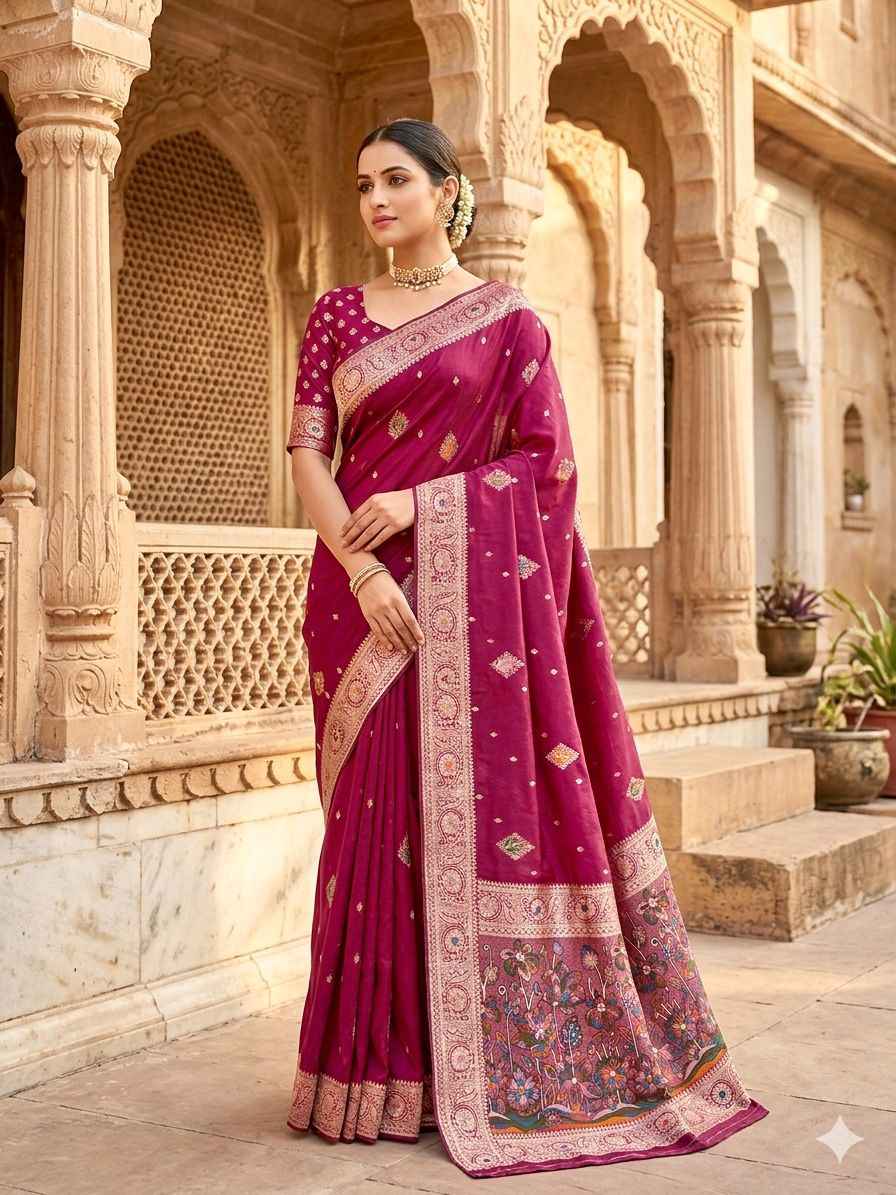  PURE DOLLA MASLIN SILK MEENAKARI WEAVING SAREE 1