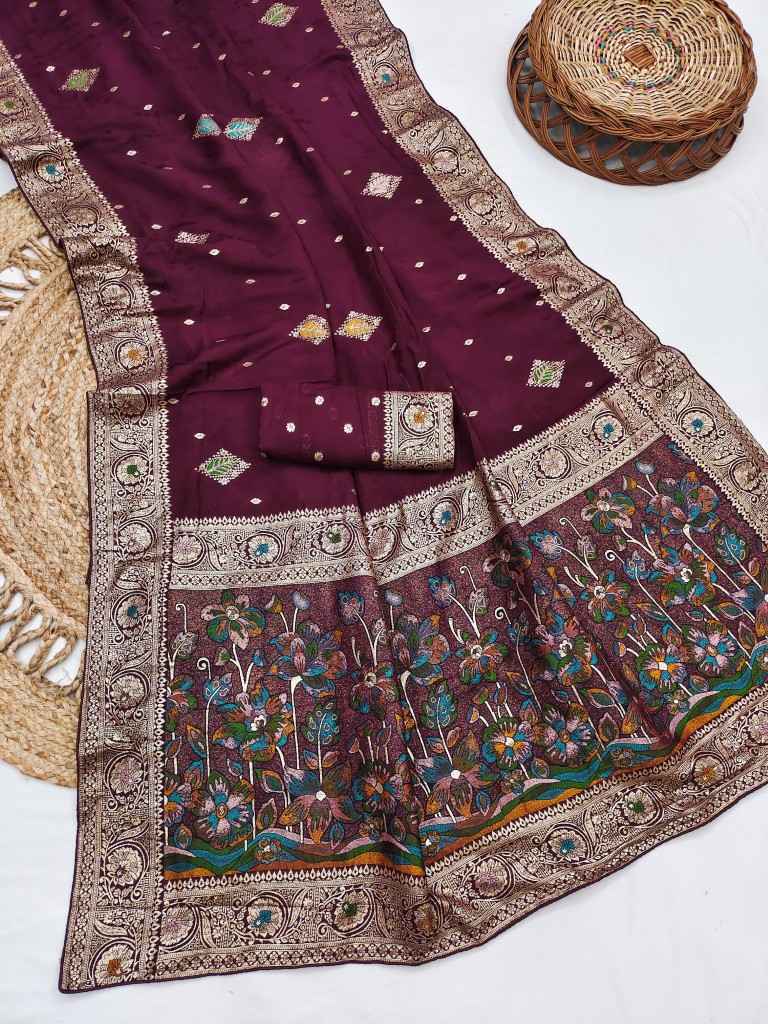  PURE DOLLA MASLIN SILK MEENAKARI WEAVING SAREE 1