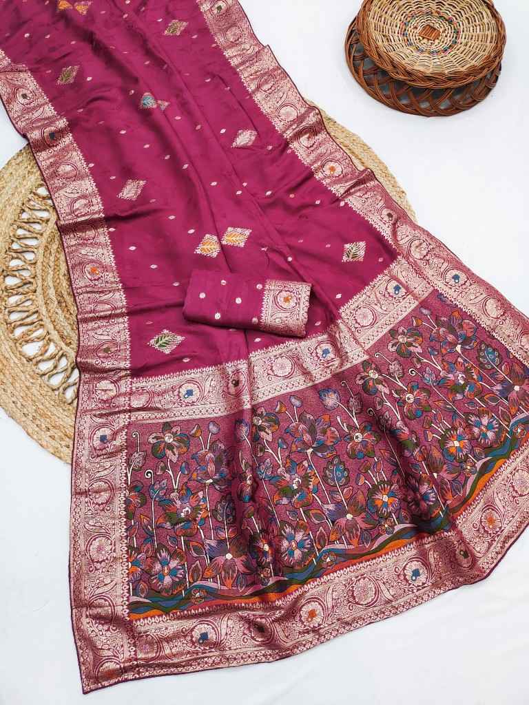  PURE DOLLA MASLIN SILK MEENAKARI WEAVING SAREE 1