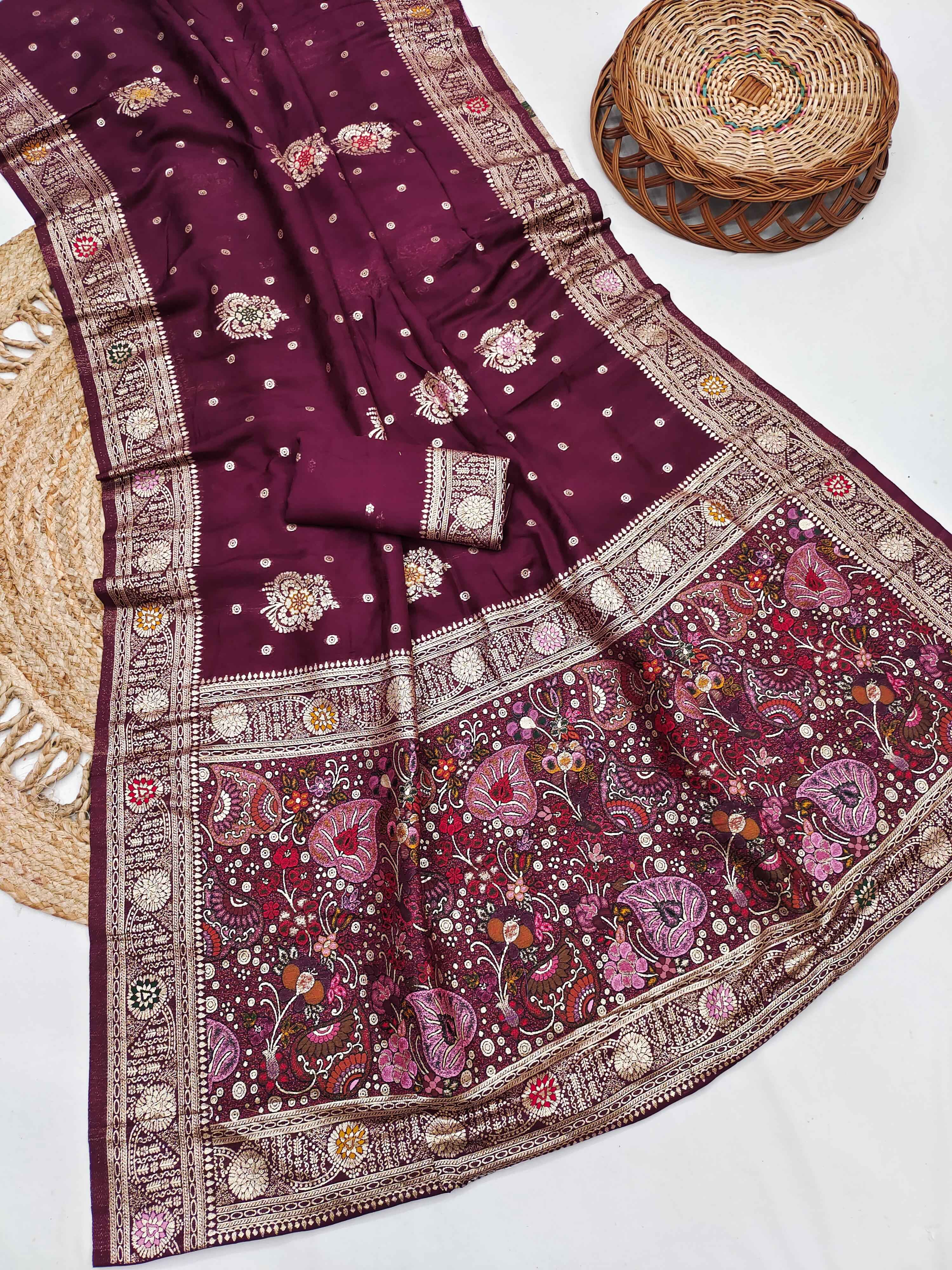  PURE DOLLA MASLIN SILK MEENAKARI WEAVING SAREE