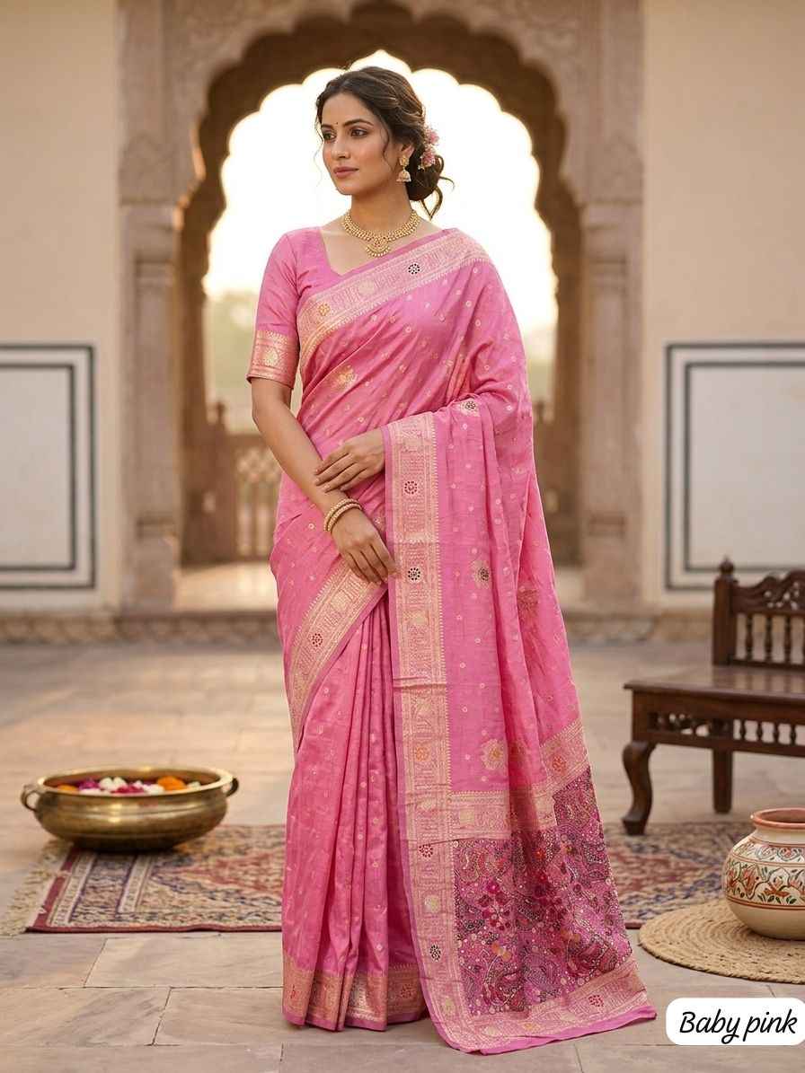  PURE DOLLA MASLIN SILK MEENAKARI WEAVING SAREE