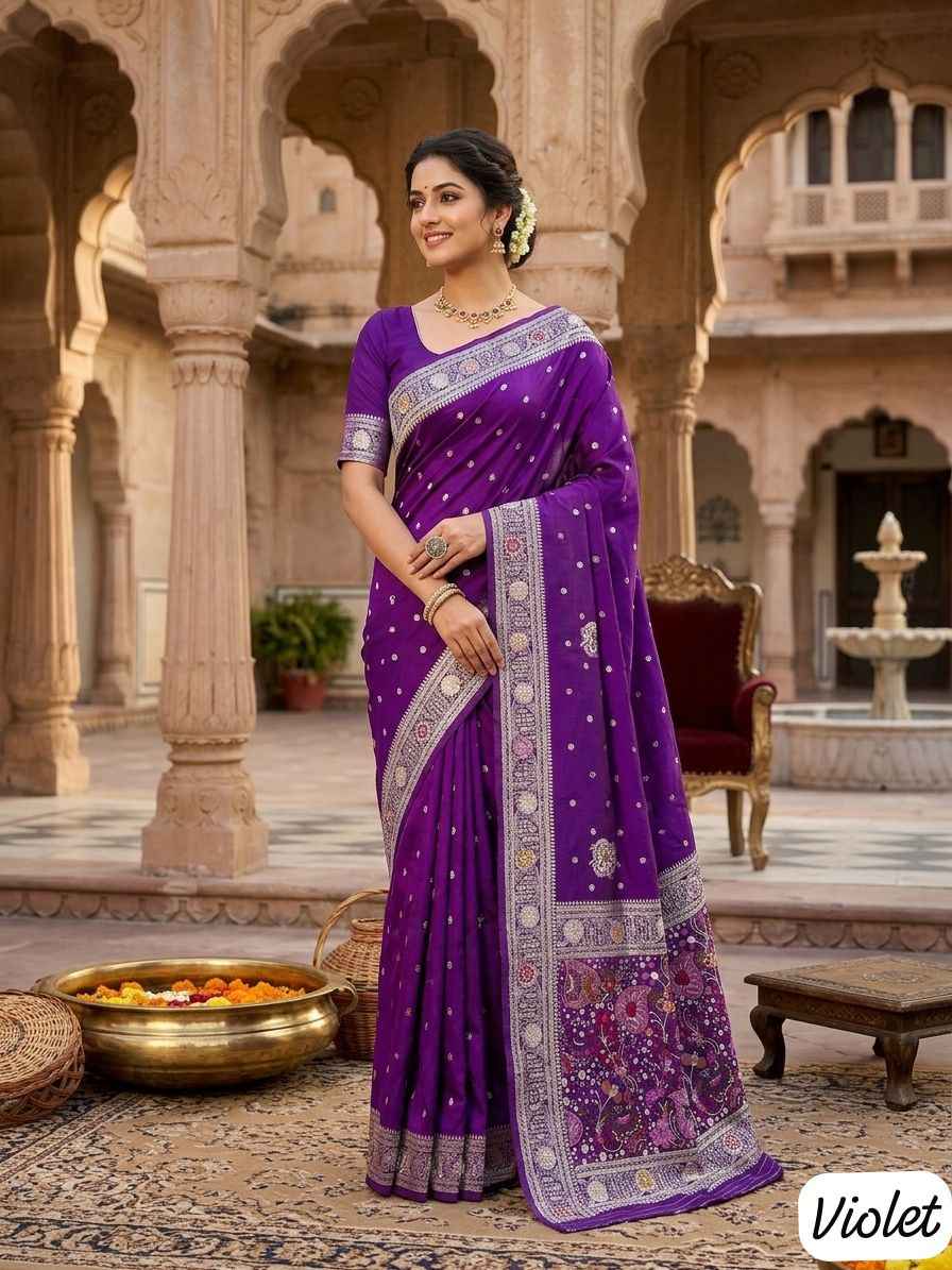  PURE DOLLA MASLIN SILK MEENAKARI WEAVING SAREE