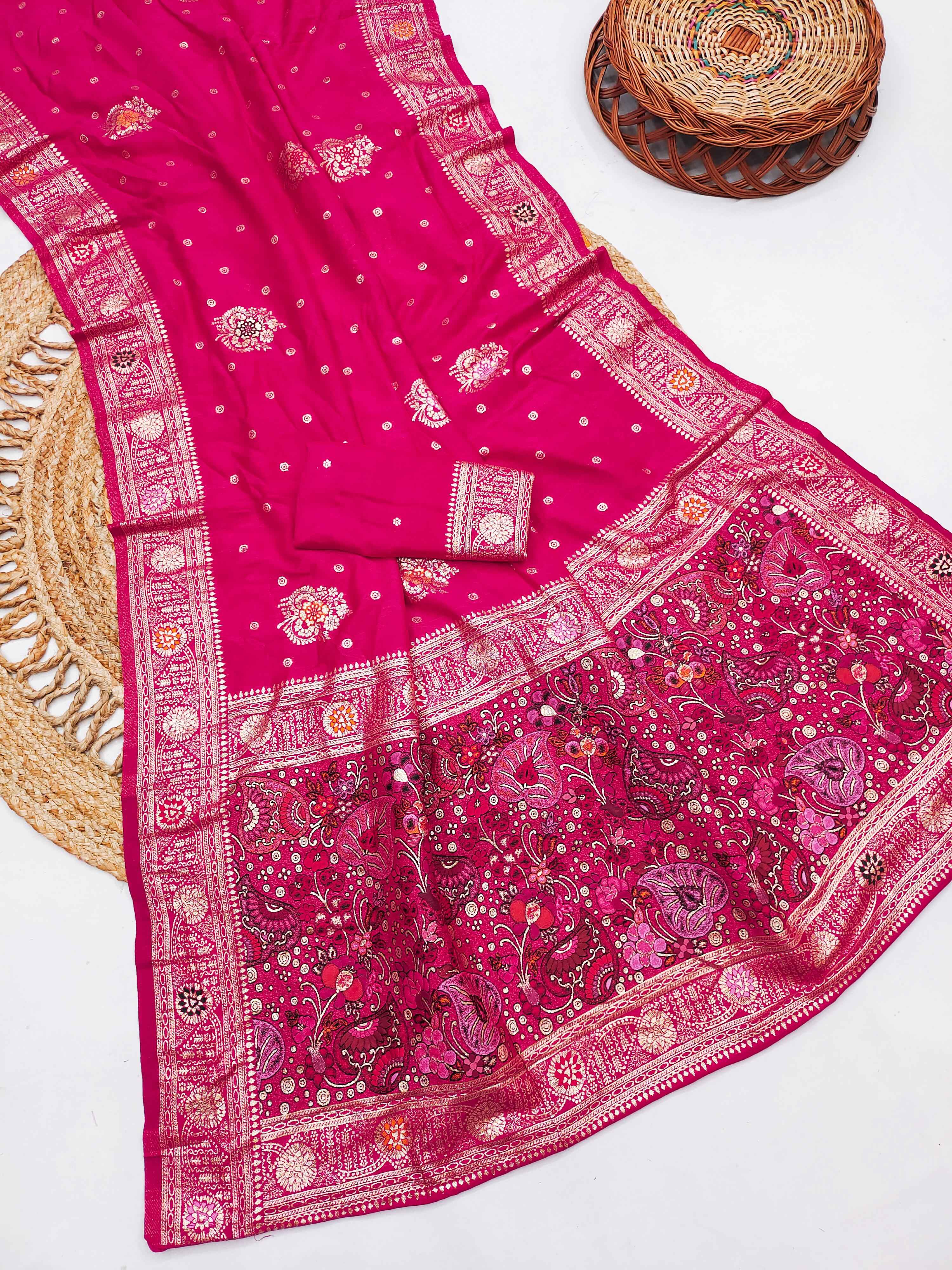  PURE DOLLA MASLIN SILK MEENAKARI WEAVING SAREE