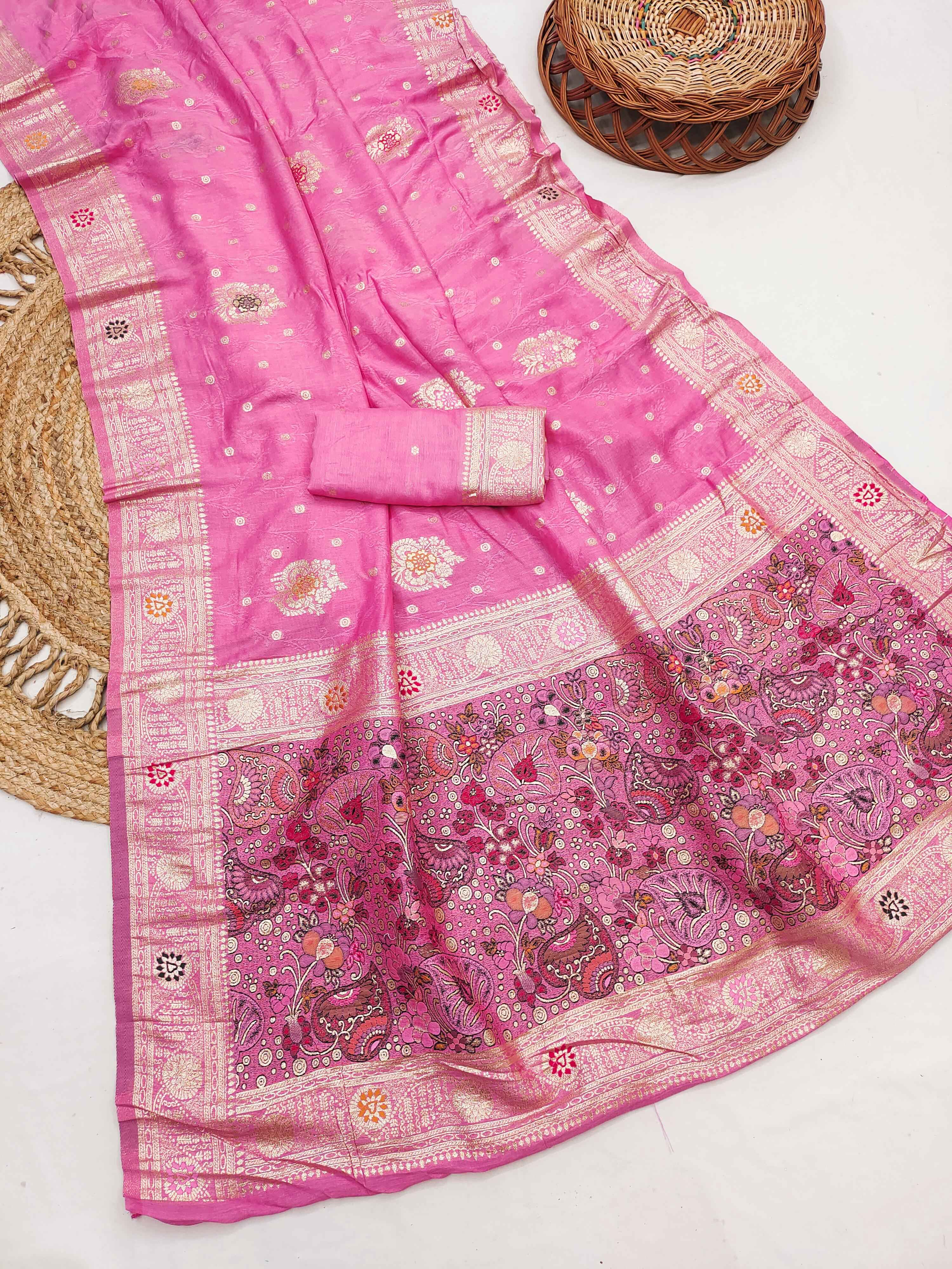  PURE DOLLA MASLIN SILK MEENAKARI WEAVING SAREE