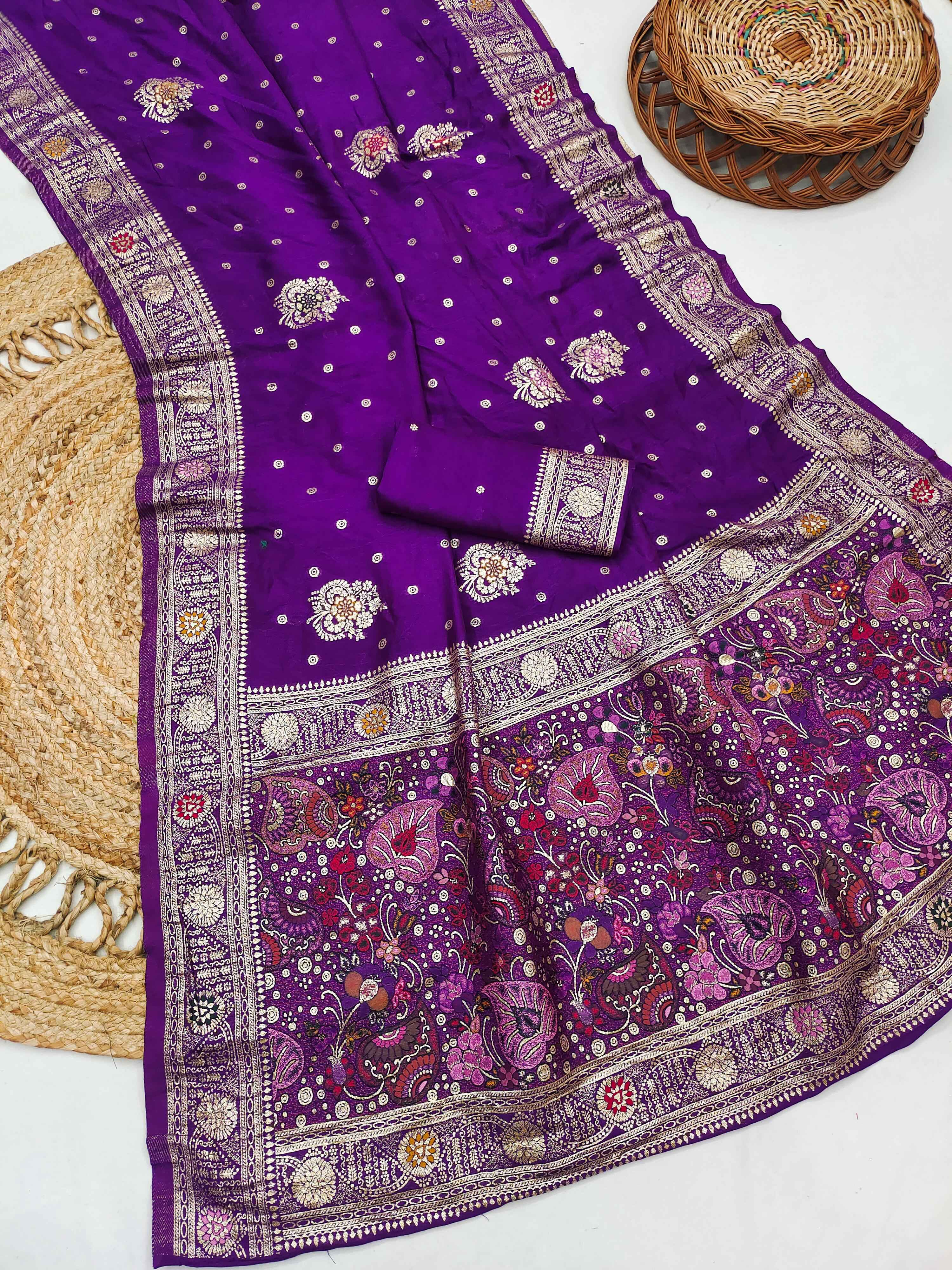  PURE DOLLA MASLIN SILK MEENAKARI WEAVING SAREE