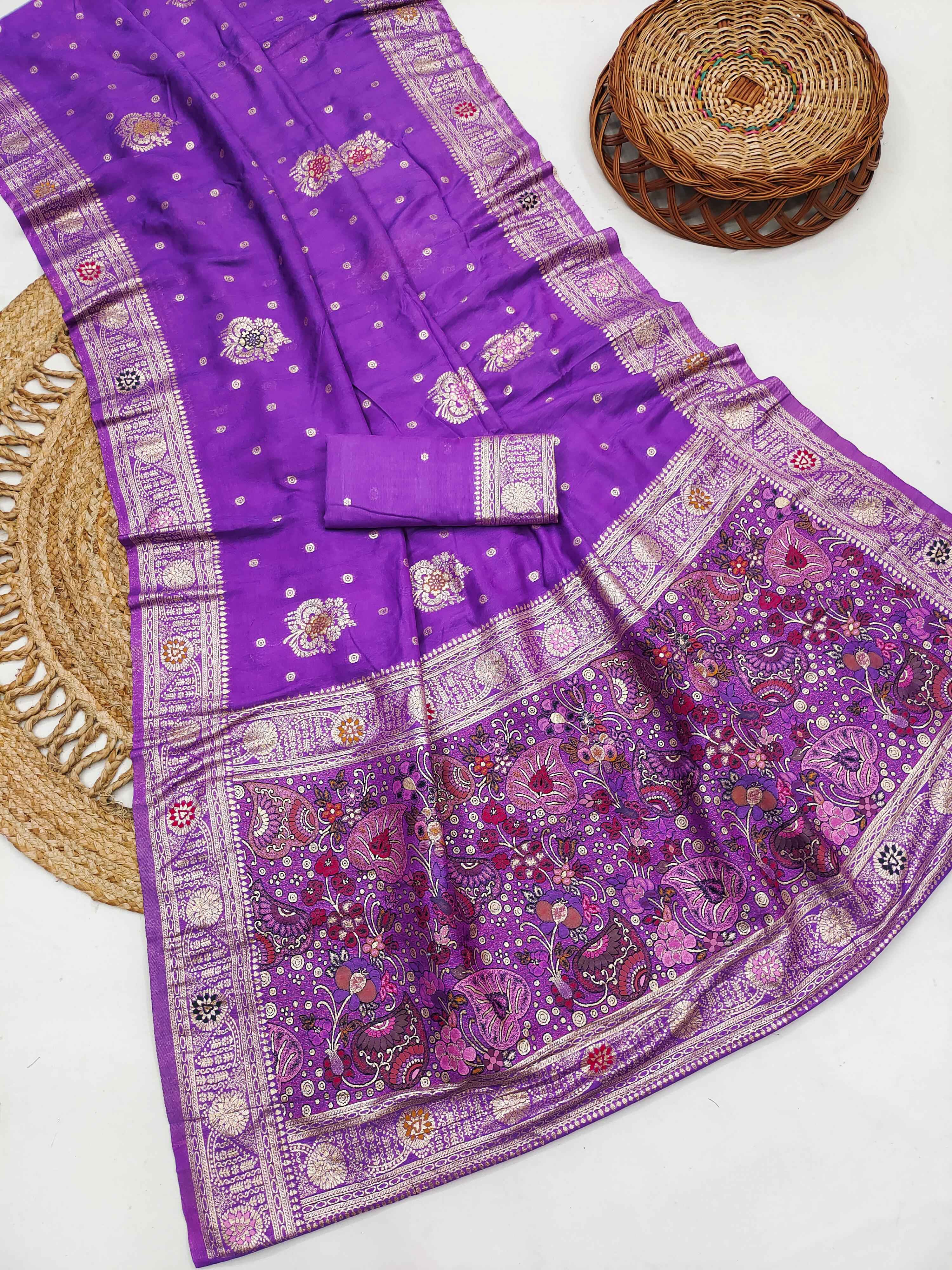  PURE DOLLA MASLIN SILK MEENAKARI WEAVING SAREE