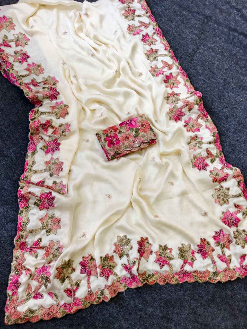 PURE GEORGETTE SEQUENCE WORK AND APPLIQUE WORK SAREE