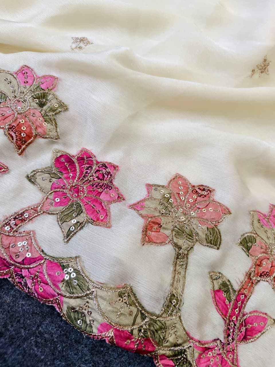 PURE GEORGETTE SEQUENCE WORK AND APPLIQUE WORK SAREE