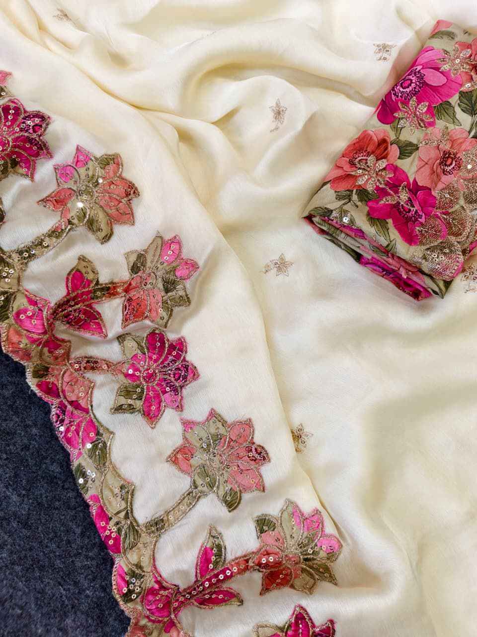 PURE GEORGETTE SEQUENCE WORK AND APPLIQUE WORK SAREE