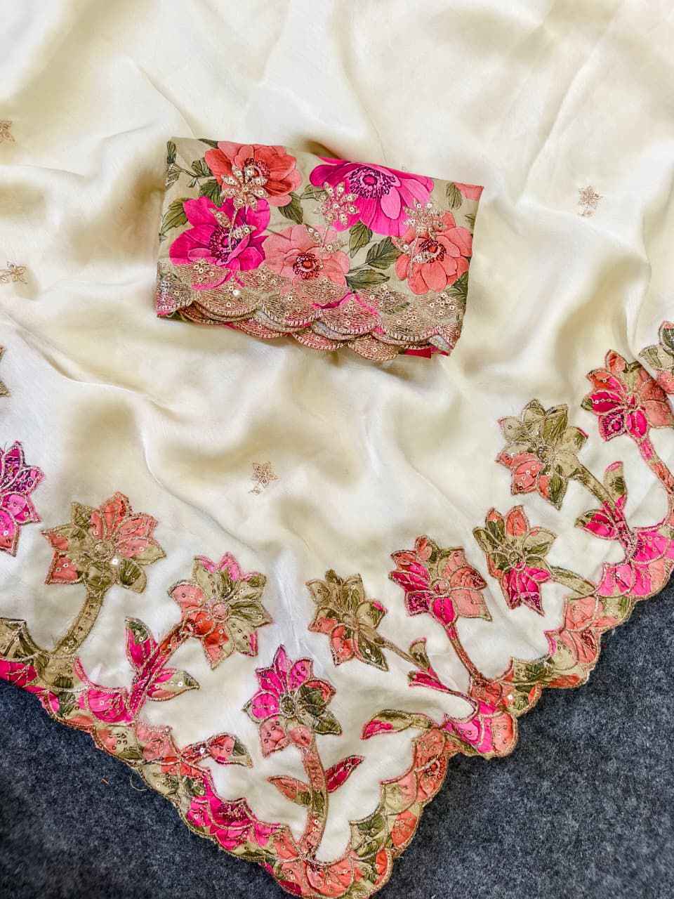 PURE GEORGETTE SEQUENCE WORK AND APPLIQUE WORK SAREE