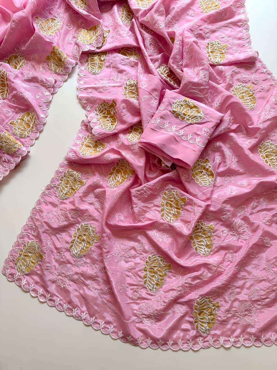 PURE H.O SILK FLORAL EMBROIDERY APPLIQUE WORK SAREE