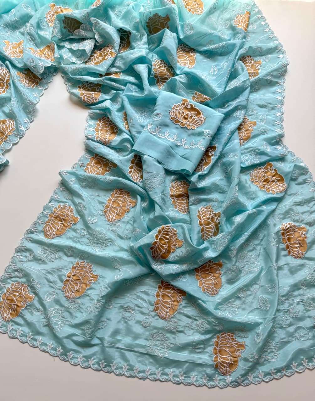 PURE H.O SILK FLORAL EMBROIDERY APPLIQUE WORK SAREE