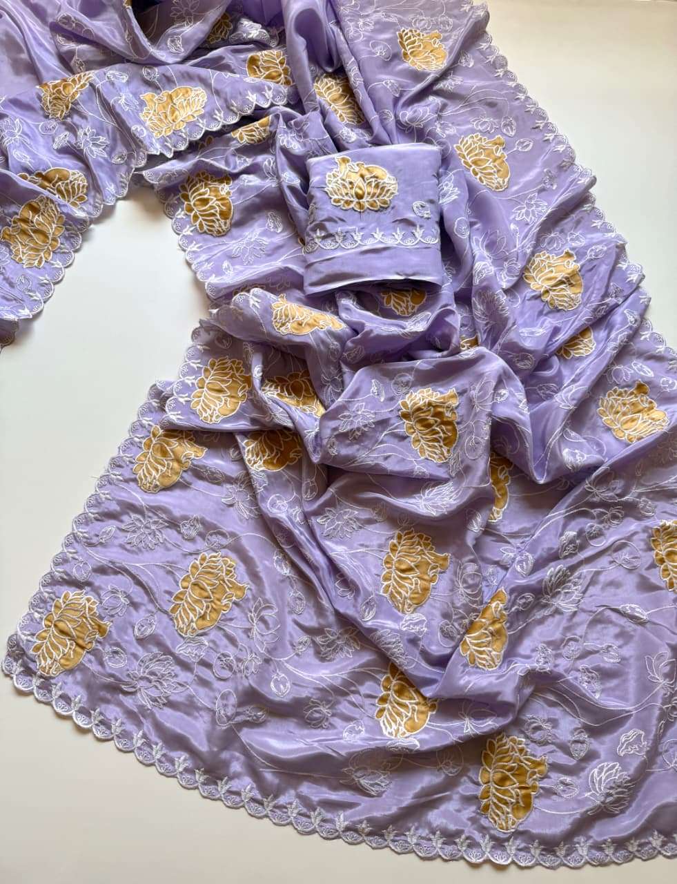PURE H.O SILK FLORAL EMBROIDERY APPLIQUE WORK SAREE