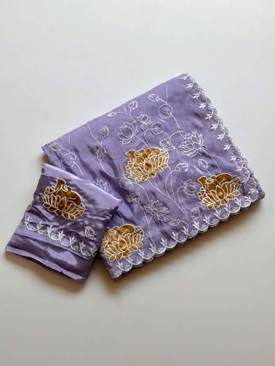 PURE H.O SILK FLORAL EMBROIDERY APPLIQUE WORK SAREE