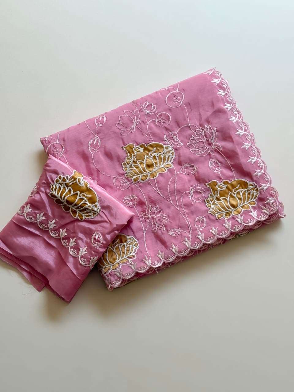 PURE H.O SILK FLORAL EMBROIDERY APPLIQUE WORK SAREE