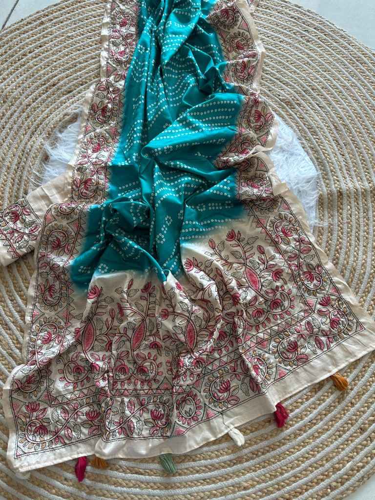 PURE HANDLOOM TUSSUR SILK BANDHANI DIGITAL PRINTED SAREE 