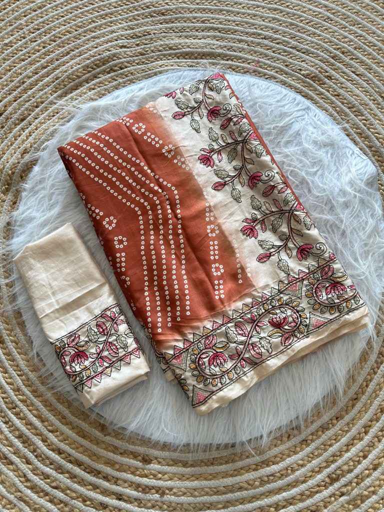 PURE HANDLOOM TUSSUR SILK BANDHANI DIGITAL PRINTED SAREE 