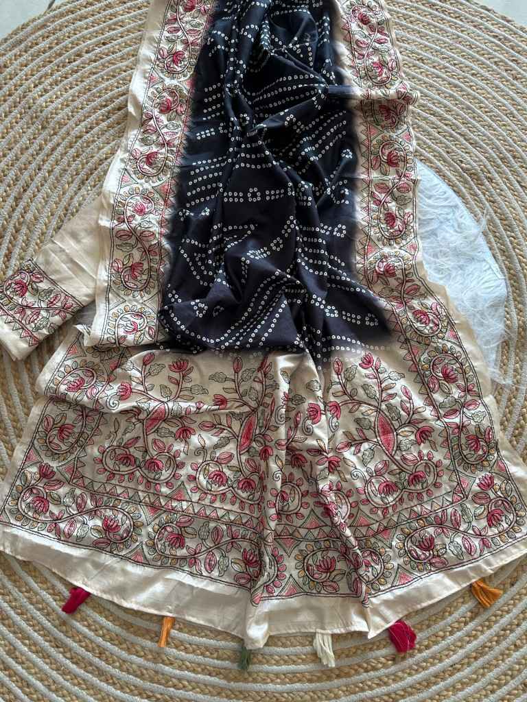 PURE HANDLOOM TUSSUR SILK BANDHANI DIGITAL PRINTED SAREE 