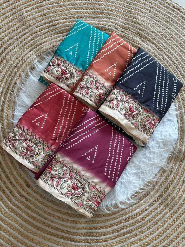 PURE HANDLOOM TUSSUR SILK BANDHANI DIGITAL PRINTED SAREE 