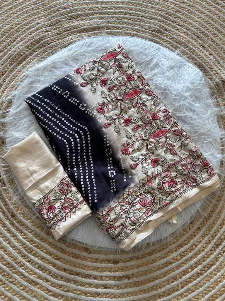 PURE HANDLOOM TUSSUR SILK BANDHANI DIGITAL PRINTED SAREE 