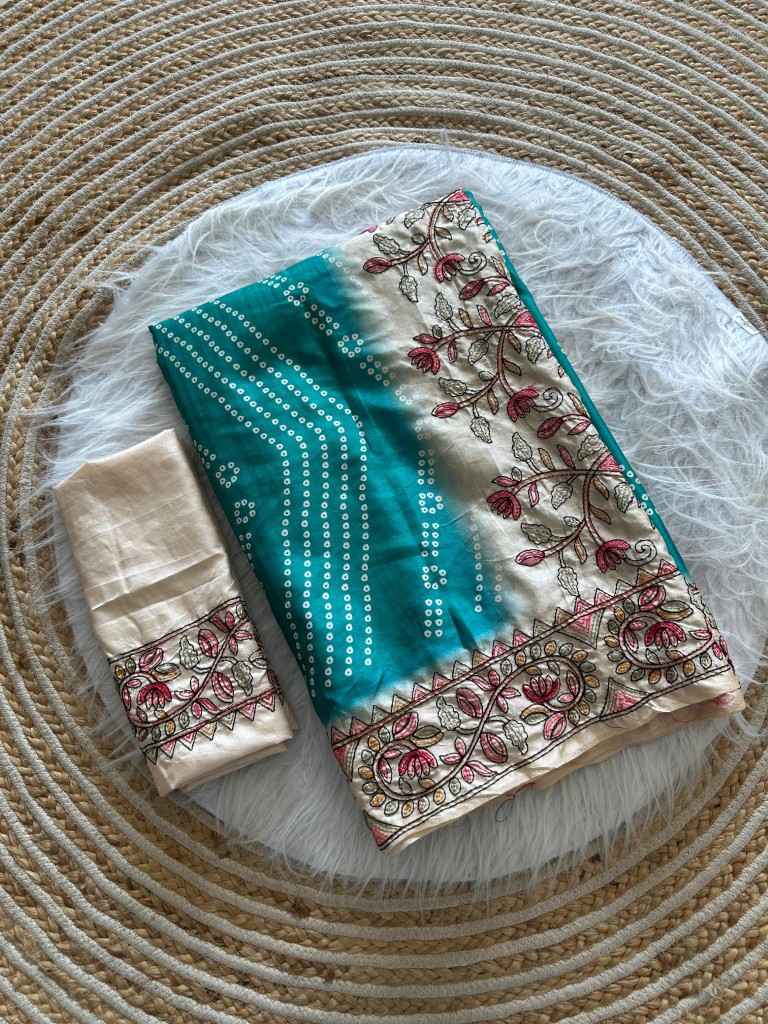 PURE HANDLOOM TUSSUR SILK BANDHANI DIGITAL PRINTED SAREE 