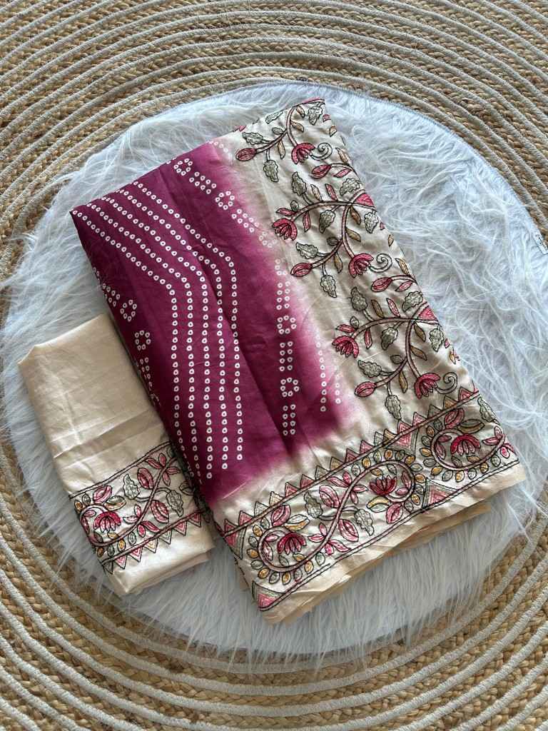PURE HANDLOOM TUSSUR SILK BANDHANI DIGITAL PRINTED SAREE 