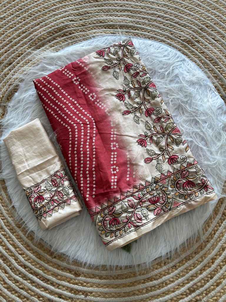 PURE HANDLOOM TUSSUR SILK BANDHANI DIGITAL PRINTED SAREE 