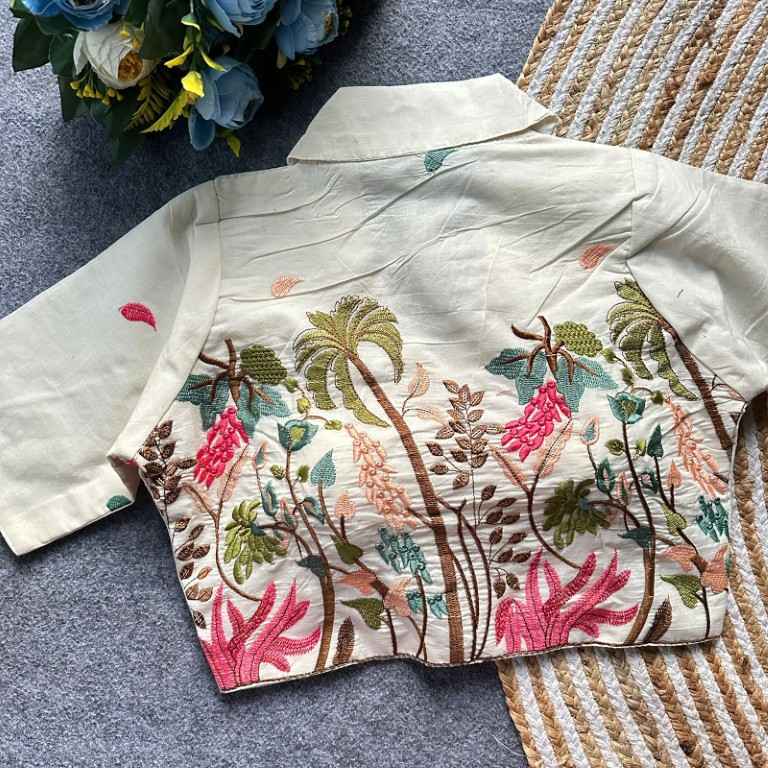 PURE KHADI COTTON EMBROIDERY WORK READYMADE BLOUSE