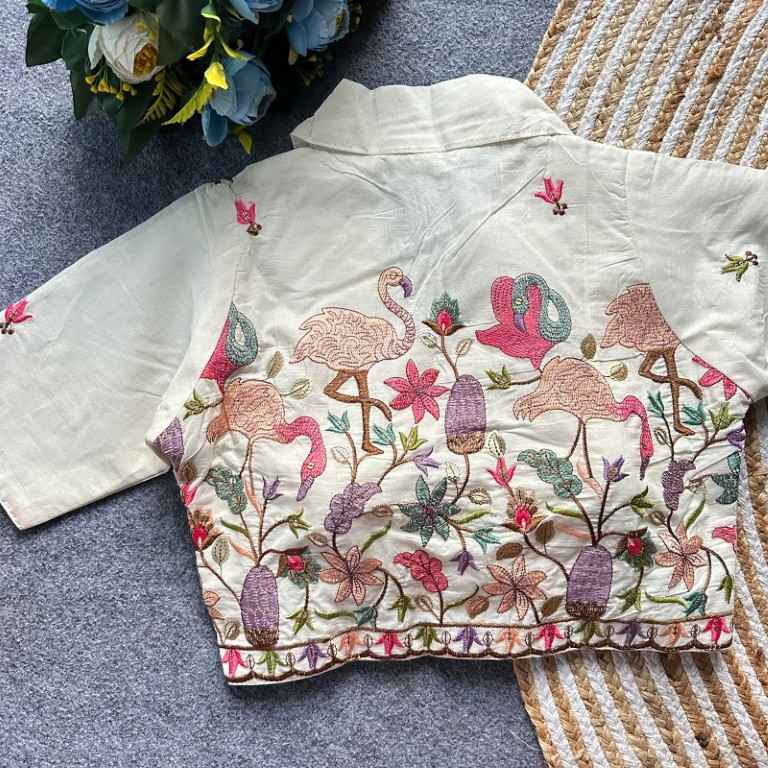 PURE KHADI COTTON EMBROIDERY WORK READYMADE BLOUSE