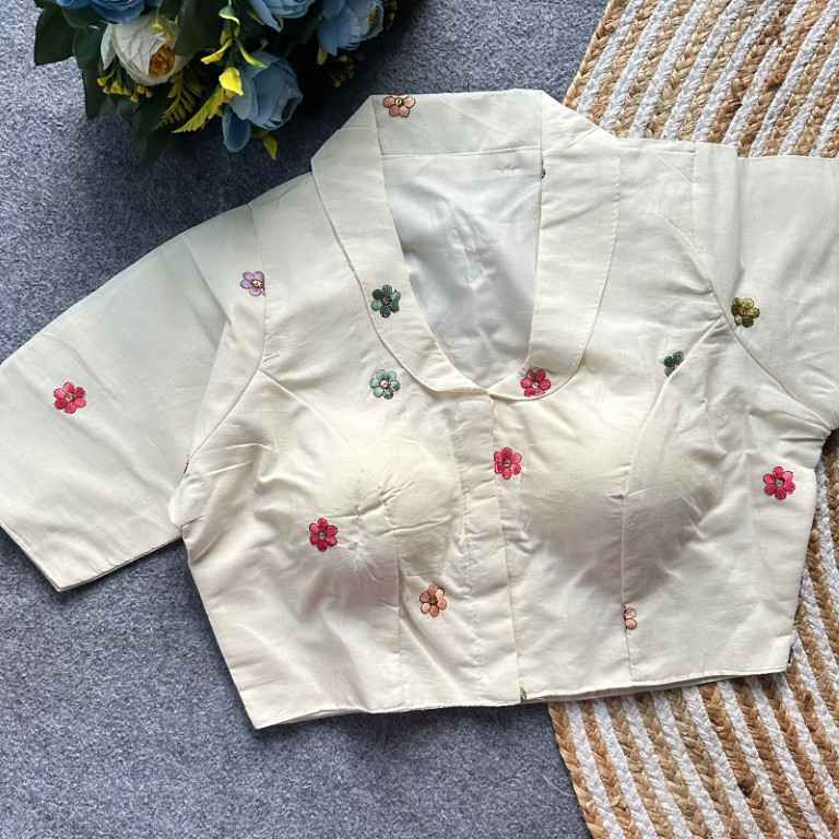 PURE KHADI COTTON EMBROIDERY WORK READYMADE BLOUSE