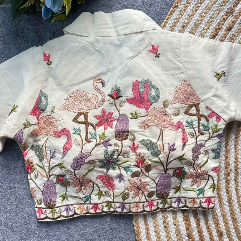 PURE KHADI COTTON EMBROIDERY WORK READYMADE BLOUSE
