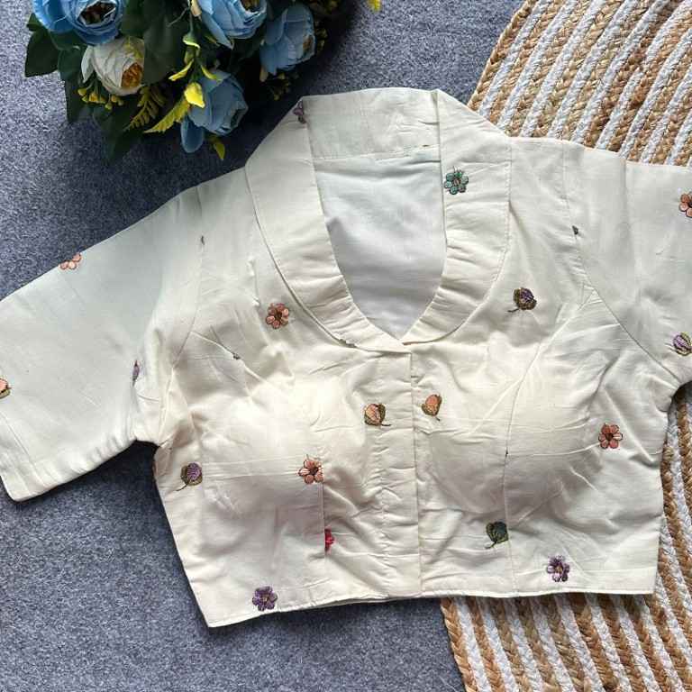 PURE KHADI COTTON EMBROIDERY WORK READYMADE BLOUSE