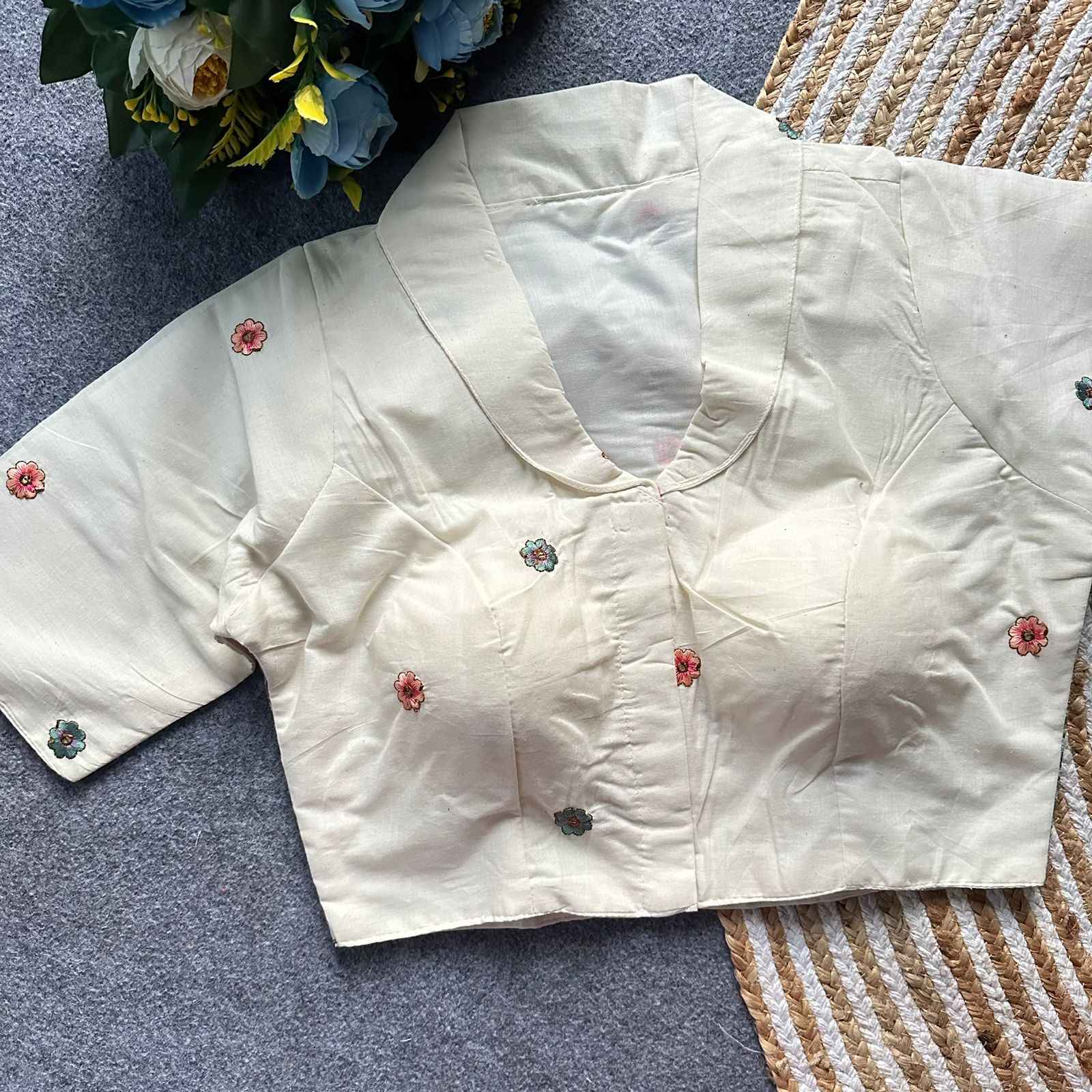 PURE KHADI COTTON EMBROIDERY WORK READYMADE BLOUSE