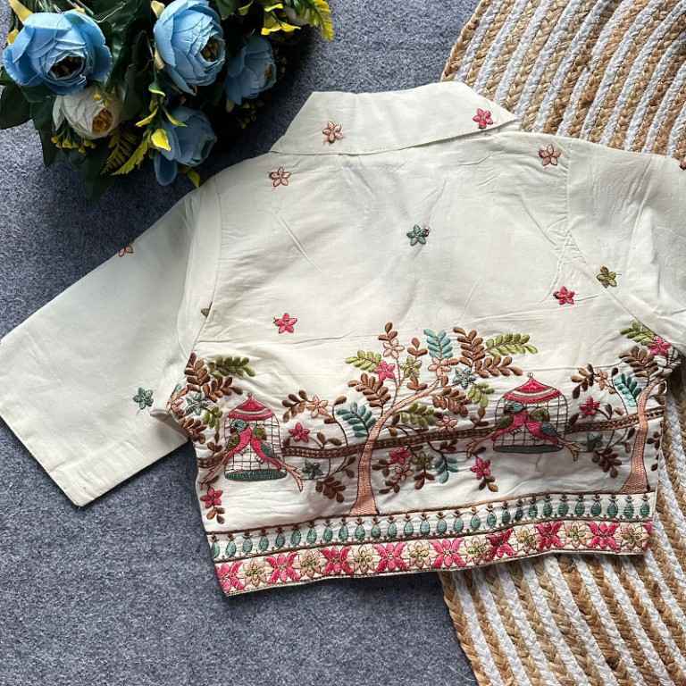 PURE KHADI COTTON EMBROIDERY WORK READYMADE BLOUSE