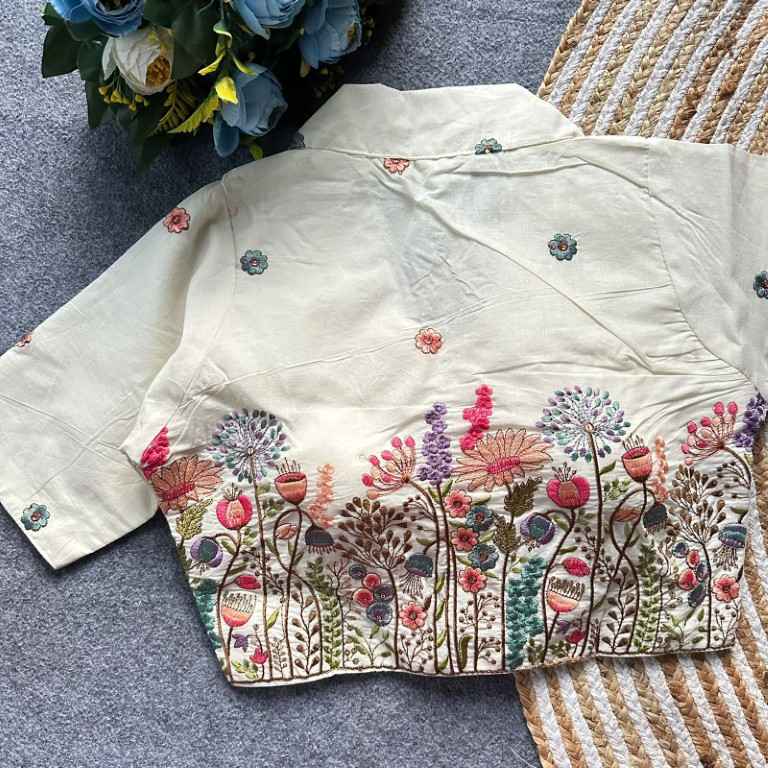 PURE KHADI COTTON EMBROIDERY WORK READYMADE BLOUSE