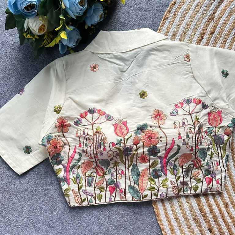PURE KHADI COTTON EMBROIDERY WORK READYMADE BLOUSE
