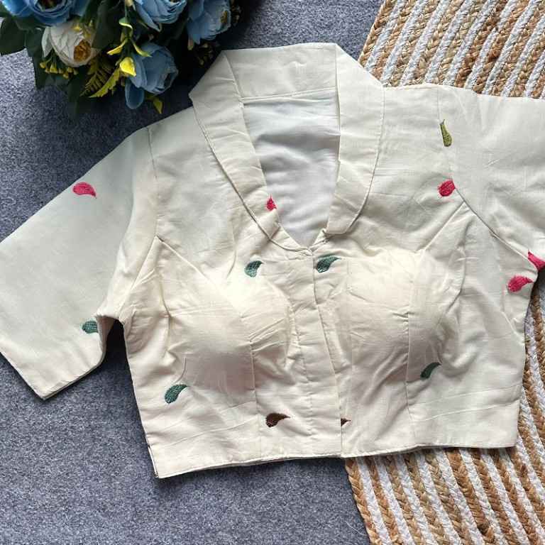 PURE KHADI COTTON EMBROIDERY WORK READYMADE BLOUSE