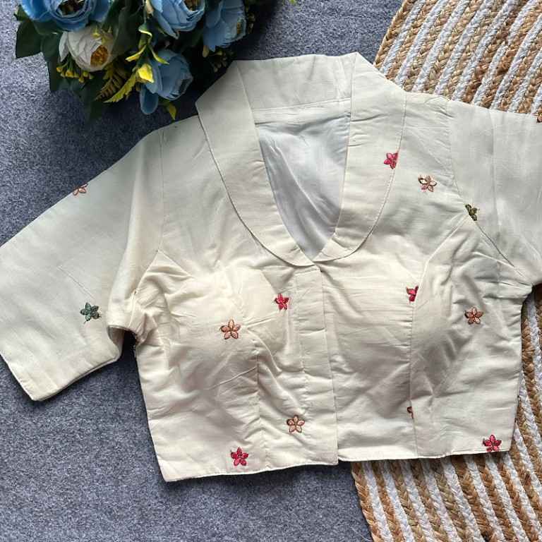 PURE KHADI COTTON EMBROIDERY WORK READYMADE BLOUSE