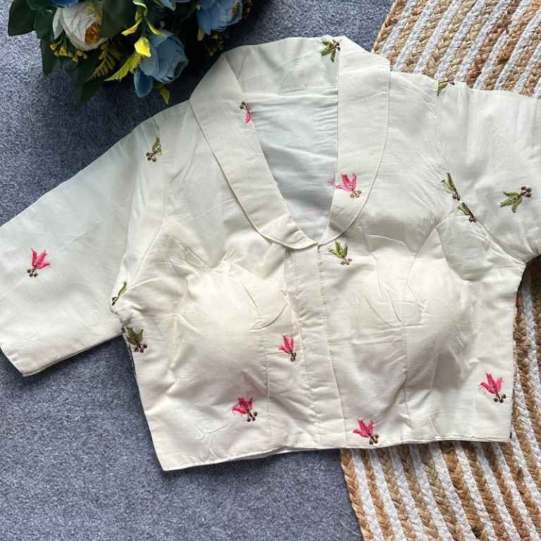 PURE KHADI COTTON EMBROIDERY WORK READYMADE BLOUSE