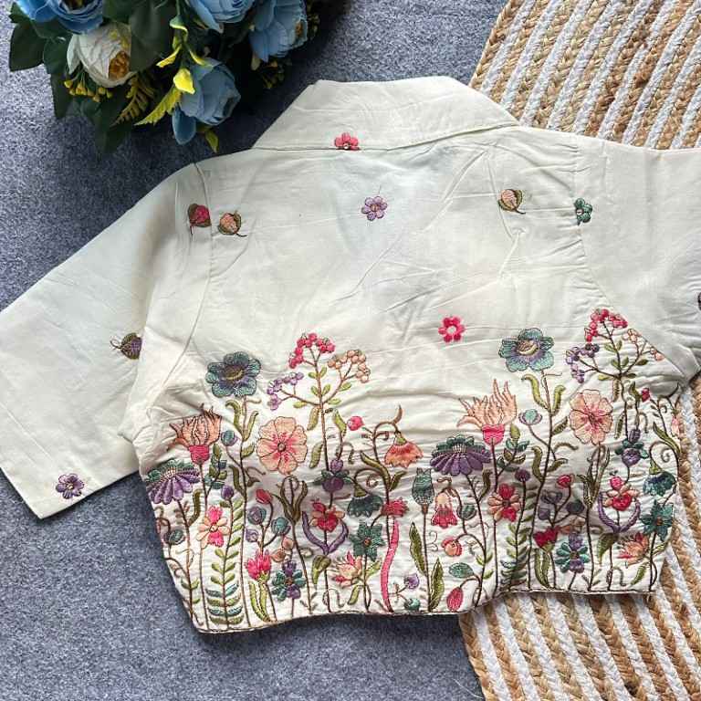 PURE KHADI COTTON EMBROIDERY WORK READYMADE BLOUSE