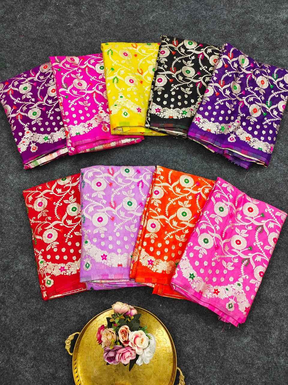 PURE KHADI GEORGETTE SILK JAAL ZARI WEAVING SAREE