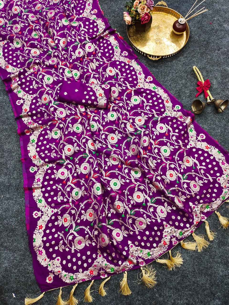 PURE KHADI GEORGETTE SILK JAAL ZARI WEAVING SAREE